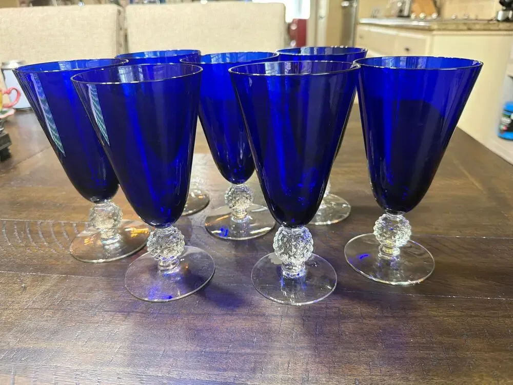 Vintage Morgantown Ritz Blue Golf Ball Champagne Tall Sherbet Glass 4 7/8